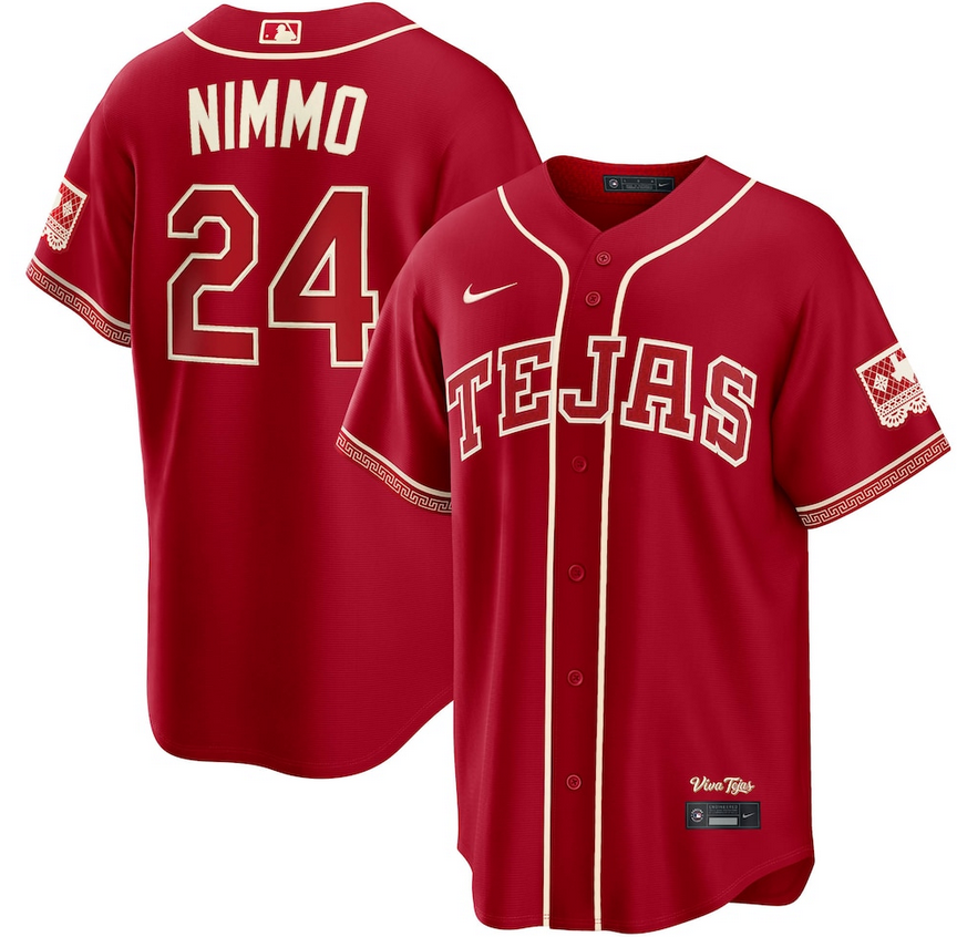 Men Texas Rangers #24 Brandon Nimmo red Nike 2026 MLB City Connect Jersey